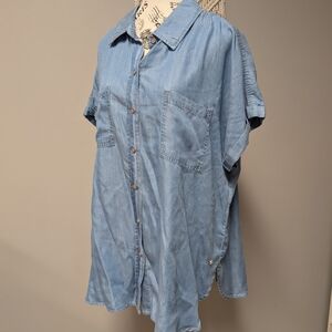 Point Zero Chambray Blue Button Down Shirt Medium Oversized Casual